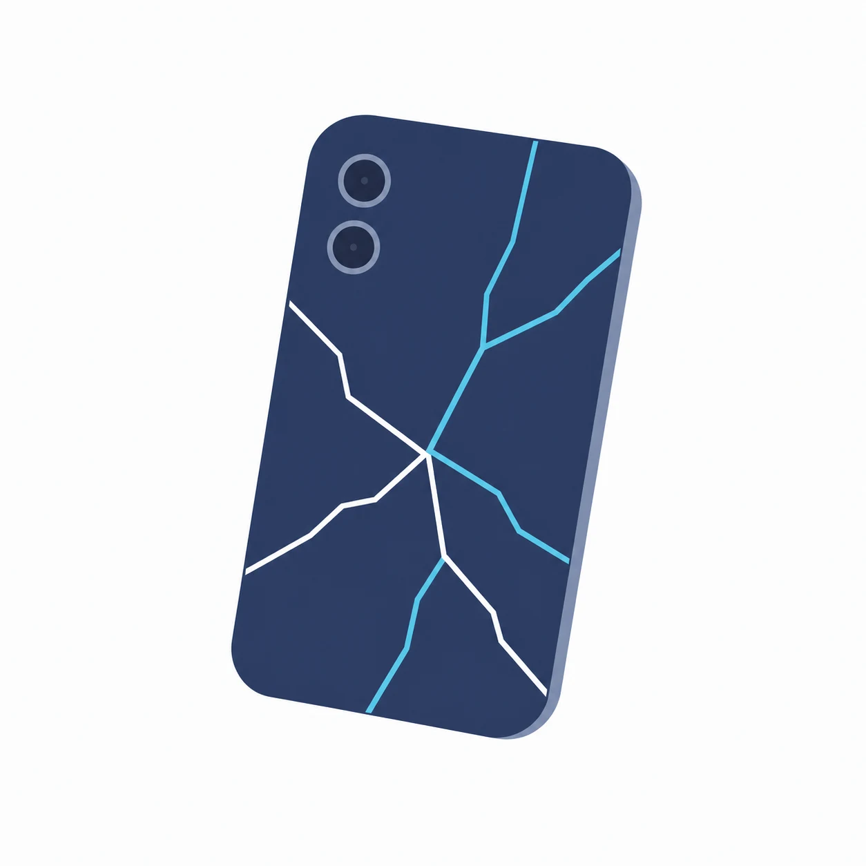 Abstracte illustratie van een telefoon met sterk gebarsten achterglas